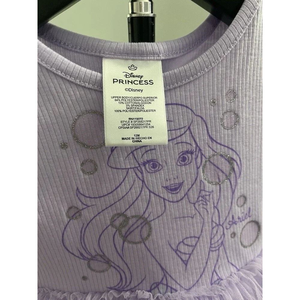 Disney Princess Ariel Girls 12M Purple Tulle Tutu Dress Cap Sleeve Party Casual